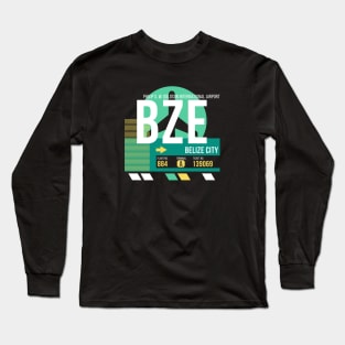 Belize City (BZE) Airport // Retro Sunset Baggage Tag Long Sleeve T-Shirt